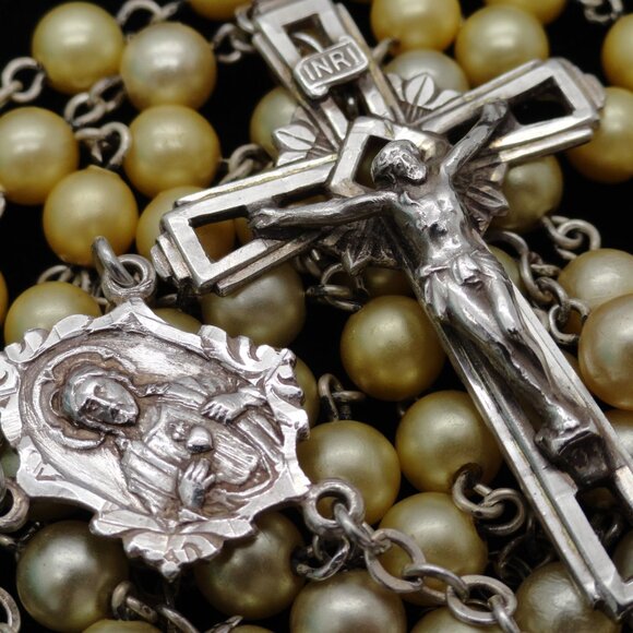 Sterling Silver and Yellow Beads 22 Grams 21" Rosary - Picture 5 of 9